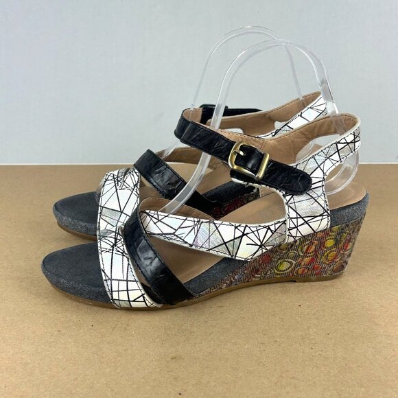 Spring Step L'Artiste Leanna Wedge Sandals Womens 8.5 EU 39 Black Iridescent - Picture 1 of 10